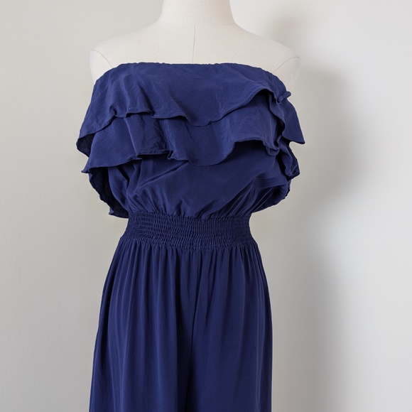 Jay Godfrey Silk Navy Jumpsuit Strapless Sleeveless Wide Leg Navy Long Onepiece - Picture 12 of 14